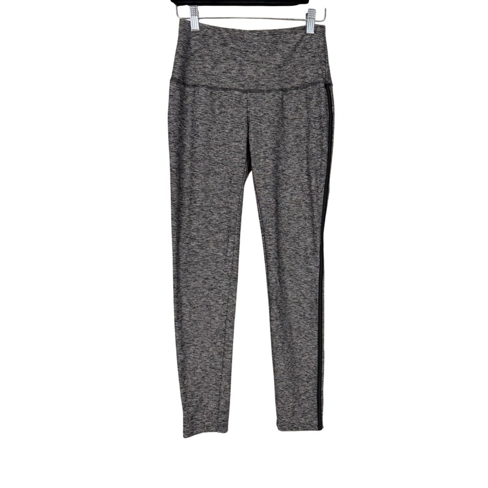 Chicos Zenergy‎ Heathered Gray Black Stripe Athleisure Leggings Size 00 (2)